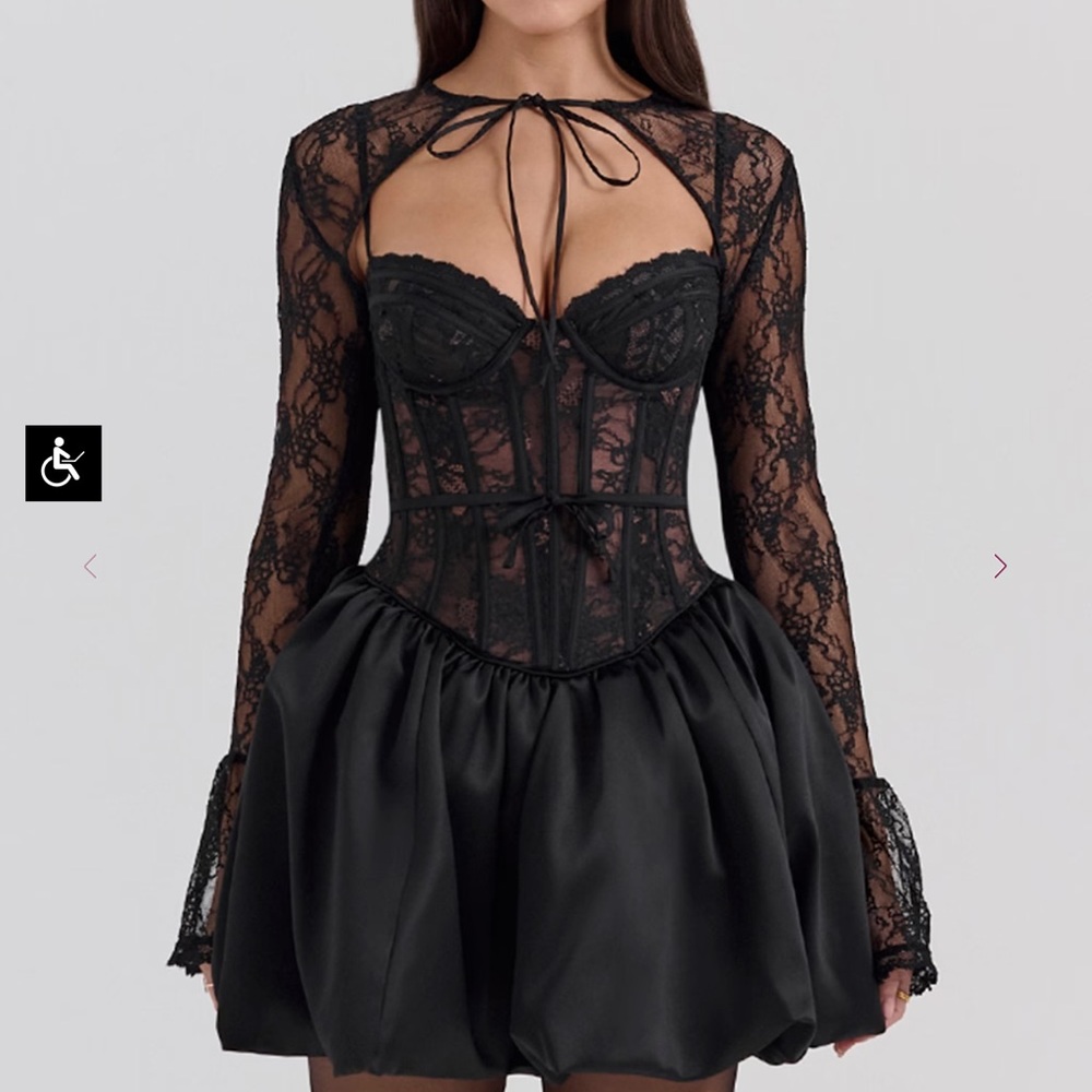 Beauty Black Lace Puff Mini Dress